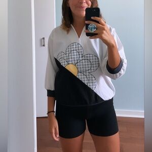 Vintage Black, Yellow, White Floral Nylon Pullover Top